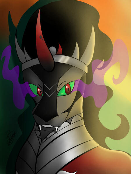 Size: 768x1024 | Tagged: safe, artist:amandascxd, derpibooru import, king sombra, pony, unicorn, bust, dark magic, image, jpeg, magic, male, portrait, solo