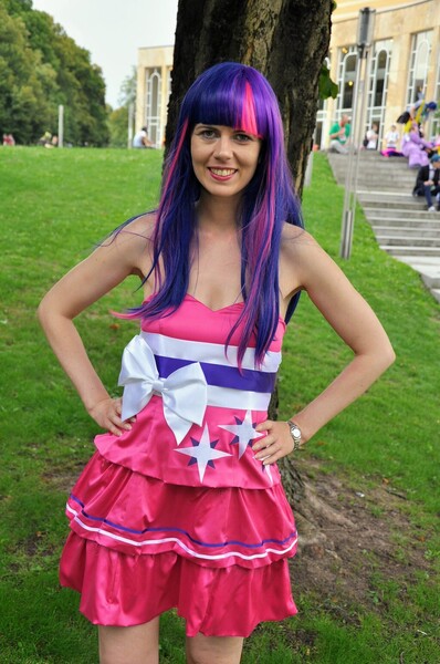 Size: 1024x1542 | Tagged: safe, artist:mad-catra, derpibooru import, twilight sparkle, human, equestria girls, clothes, cosplay, costume, fall formal outfits, galacon, galacon 2014, hand on hip, image, irl, irl human, jpeg, photo, watch, wristwatch