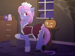 Size: 1600x1200 | Tagged: safe, artist:willoillo, derpibooru import, oc, oc:bubblegum bomb, earth pony, pony, clothes, commission, costume, halloween, holiday, image, maid, png