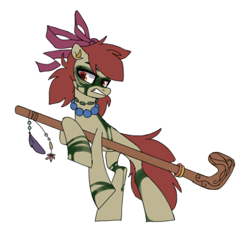 Size: 495x455 | Tagged: safe, artist:hoorncorn, derpibooru import, apple bloom, earth pony, pony, alternate timeline, chrysalis resistance timeline, face paint, female, gritted teeth, image, jewelry, necklace, png, simple background, solo, staff, white background
