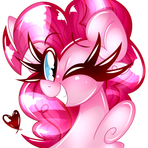 Size: 1280x1280 | Tagged: safe, artist:ladylullabystar, derpibooru import, pinkie pie, pony, image, one eye closed, png, simple background, solo, transparent background, wink