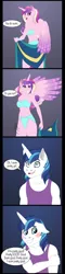 Size: 3750x15597 | Tagged: safe, artist:faitheverlasting, derpibooru import, princess cadance, shining armor, alicorn, anthro, pony, unicorn, absurd resolution, atlantis: the lost empire, blushing, clothes, comic, disney, female, flirting, floppy ears, grin, image, male, mare, png, shiningcadance, shipping, smiling, speech bubble, stallion, straight, swimsuit, tanktop, towel