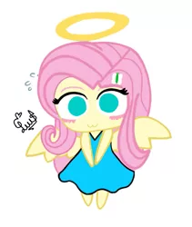 Size: 665x787 | Tagged: safe, artist:flutteryaylove, derpibooru import, edit, fluttershy, equestria girls, angelic wings, blue dress, cute, image, png, shyabetes, simple background, white background, wings