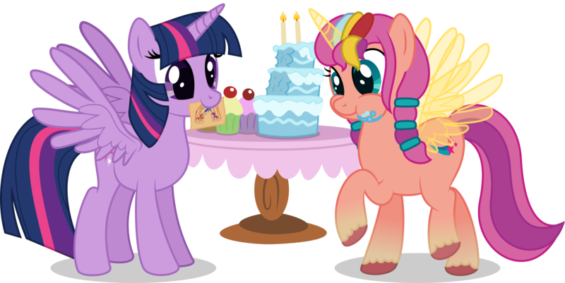 Size: 3025x1516 | Tagged: safe, artist:thatusualguy06, derpibooru import, sunny starscout, twilight sparkle, twilight sparkle (alicorn), alicorn, pony, my little pony: a new generation, aweeg*, birthday cake, cake, cupcake, cute, duo, duo female, female, food, g5, g5 to g4, happy birthday mlp:fim, image, mare, messy eating, mlp fim's eleventh anniversary, mouth hold, png, puffy cheeks, raised hoof, simple background, spread wings, sunnybetes, sunnycorn, table, transparent background, twiabetes, unshorn fetlocks, vector, wings