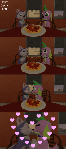 Size: 1920x4320 | Tagged: safe, artist:ponygamer2020, artist:ponygamersfm, derpibooru import, spike, spike the regular dog, dog, husky, equestria girls, 3d, blushing, bonding, boop, collar, comic, crossover, crossover shipping, cute, dinner, eating, embarrassed, everest (paw patrol), eye contact, eyes closed, female, food, heart, image, kissing, lady and the tramp, looking at each other, love, male, meatballs, nose to nose, nose wrinkle, noseboop, nuzzling, parody, pasta, paw patrol, paws, png, puppy, restaurant, scene parody, shipping, smiling, source filmmaker, spaghetti, spaghetti scene, spikabetes, spike the dog, spike's dog collar, spikerest, straight, surprise kiss, tail