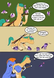 Size: 1668x2388 | Tagged: safe, artist:simonsartbookservice, derpibooru import, hitch trailblazer, pipp petals, teddy, twilight sparkle, earth pony, pony, my little pony: a new generation, belt, biting, clapping, comic, drunk, drunk bubbles, female, g1, g4, g5, hair bite, image, jumping, magic, male, nesting, not salmon, pippasprite, png, poking, sniffling, stallion, sword, telekinesis, the witcher, thought bubble, twicrab, wat, waving, waving at you, weapon, witcher