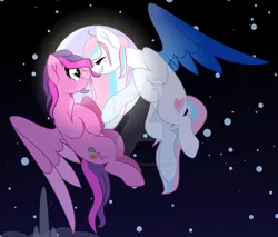 Size: 1280x1089 | Tagged: safe, artist:hate-love12, derpibooru import, skywishes, star catcher, pegasus, pony, deviantart watermark, flying, g3, g3 to g4, generation leap, image, jpeg, moon, night, obtrusive watermark, watermark