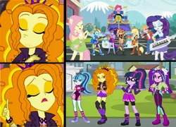Size: 1784x1284 | Tagged: safe, artist:bigpurplemuppet99, derpibooru import, adagio dazzle, applejack, aria blaze, fluttershy, pinkie pie, rainbow dash, rarity, sci-twi, sonata dusk, sunset shimmer, twilight sparkle, eqg summertime shorts, equestria girls, equestria girls series, get the show on the road, sunset's backstage pass!, spoiler:eqg series (season 2), approval, disapproval, image, meme, png, the dazzlings, the rainbooms