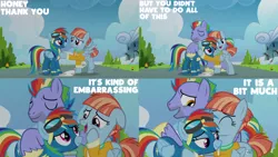 Size: 1280x720 | Tagged: safe, derpibooru import, edit, edited screencap, editor:quoterific, screencap, bow hothoof, rainbow dash, windy whistles, pegasus, pony, parental glideance, season 7, clothes, eyes closed, female, goggles, hug, image, male, mare, open mouth, open smile, png, smiling, stallion, uniform, wonderbolts uniform