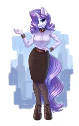 Size: 2208x3508 | Tagged: safe, artist:dandy, derpibooru import, editor:dagneo, rarity, anthro, pony, unguligrade anthro, unicorn, bedroom eyes, belt, bioshock, bioshock infinite, breasts, clothes, cosplay, costume, female, hair over one eye, hand on hip, high res, image, jpeg, looking at you, mare, shirt, shoes, skirt, socks, solo, stockings, thigh highs