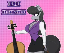 Size: 3600x3000 | Tagged: safe, artist:tertonda, derpibooru import, octavia melody, anthro, earth pony, breasts, busty octavia melody, cello, clothes, derpibooru exclusive, image, mlp fim's eleventh anniversary, musical instrument, png, skirt, solo, vest