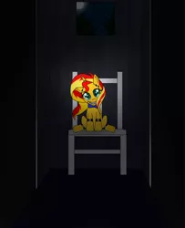 Size: 1320x1626 | Tagged: safe, artist:lucky-em, derpibooru import, sunset shimmer, pony, unicorn, 2015, animatronic, chair, crossover, female, five nights at freddy's, five nights at freddy's 4, horn, image, jpeg, mare, plushie, plushtrap, sitting, solo