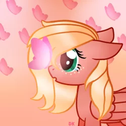 Size: 300x300 | Tagged: safe, artist:dannykittyflower, derpibooru import, oc, oc:sweet apple, butterfly, insect, pegasus, pony, 2016, butterfly on nose, female, filly, freckles, image, insect on nose, offspring, parent:big macintosh, parent:fluttershy, parents:fluttermac, pegasus oc, png, profile, solo, wings