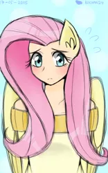 Size: 800x1280 | Tagged: safe, artist:nichandesu, derpibooru import, fluttershy, human, 2015, blushing, bust, clothes, eared humanization, eyelashes, female, frown, humanized, image, png, sweater, winged humanization, wings