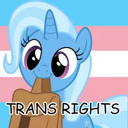 Size: 1024x1024 | Tagged: safe, artist:sonicchaoyt, derpibooru import, trixie, pony, unicorn, bag, cute, diatrixes, image, mouth hold, mouthpiece, png, pride, pride flag, saddle bag, solo, transgender, transgender pride flag