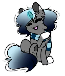 Size: 565x657 | Tagged: safe, artist:sketchytwi, derpibooru import, oc, oc:sketchy, unofficial characters only, pony, unicorn, :d, behaving like a cat, chibi, clothes, ear fluff, eyes closed, female, glow, glowing horn, horn, image, mare, open mouth, open smile, png, scarf, simple background, smiling, transparent background, underhoof, unicorn oc
