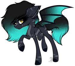 Size: 2077x1822 | Tagged: safe, artist:beamybutt, derpibooru import, skyra, oc, unofficial characters only, bat pony, pony, bat pony oc, bat wings, ear fluff, eyelashes, female, image, mare, png, raised hoof, simple background, smiling, solo, starry tail, starry wings, tail, transparent background, wings