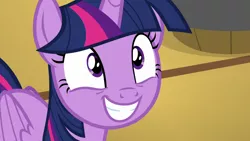 Size: 1280x720 | Tagged: safe, derpibooru import, screencap, twilight sparkle, twilight sparkle (alicorn), alicorn, pony, once upon a zeppelin, cropped, hopeful, image, png, smiling, solo