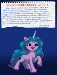 Size: 1701x2237 | Tagged: safe, artist:ponymaan, derpibooru import, izzy moonbow, pony, unicorn, bracelet, broken english, g5, image, jewelry, open mouth, png, text