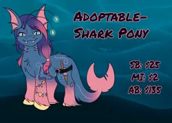 Size: 3500x2500 | Tagged: safe, derpibooru import, oc, original species, pony, shark, shark pony, adoptable, antenna, auction, fangs, female, image, jpeg, knife, scar