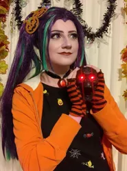 Size: 801x1080 | Tagged: safe, artist:sarahndipity cosplay, derpibooru import, aria blaze, human, equestria girls, clothes, cosplay, costume, disguise, disguised siren, fingerless gloves, gloves, halloween, holiday, image, irl, irl human, jpeg, photo