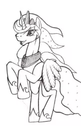 Size: 413x639 | Tagged: safe, artist:chazcatrix, derpibooru import, princess luna, alicorn, pony, female, image, jpeg, lineart, mare, monochrome, rearing, solo, traditional art