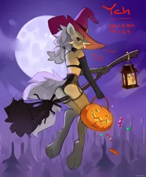 Size: 1900x2300 | Tagged: suggestive, artist:zlatavector, derpibooru import, anthro, earth pony, pony, unguligrade anthro, ass, auction, butt, candy, clothes, commission, costume, female, food, forest, forest background, full moon, halloween, halloween costume, hat, holiday, image, lamp, mare, moon, png, socks, solo, solo female, stockings, sweets, thigh highs, tree, witch, witch hat, your character here