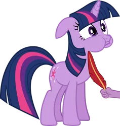 Size: 1280x1350 | Tagged: safe, artist:frownfactory, derpibooru import, spike, twilight sparkle, pony, unicorn, it's about time, feather, female, floppy ears, holding, horn, image, mare, multicolored mane, multicolored tail, offscreen character, png, puffy cheeks, purple eyes, simple background, standing, sweat, sweatdrop, tail, tickle torture, tickling, transparent background, unicorn twilight, vector