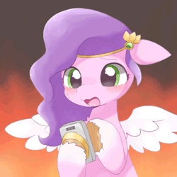 Size: 600x600 | Tagged: safe, artist:ginmaruxx, artist:szafir87, derpibooru import, pipp petals, my little pony: a new generation, adorable distress, animated, cute, fire, g5, gif, image, mobile phone, phone, smartphone, sweat, sweatdrops