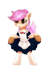 Size: 1500x2250 | Tagged: safe, alternate version, artist:ariamidnighters, derpibooru import, oc, oc:vanillaberry swirl, earth pony, pony, bipedal, clothes, commission, ear piercing, earring, image, jewelry, maid, open mouth, piercing, png, simple background, socks, solo, transparent background, ych result