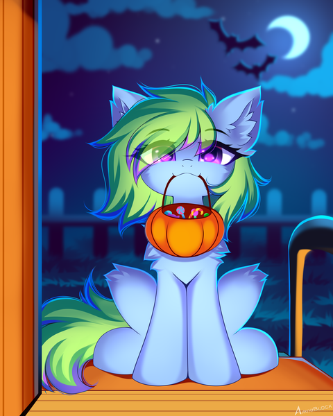 Size: 4444x5555 | Tagged: safe, artist:airiniblock, derpibooru import, oc, unofficial characters only, earth pony, :3, candy, candy cane, chest fluff, doorway, ear fluff, ears, ears up, food, front door, halloween, holiday, image, knee fluff, lollipop, mane, night, png, rcf community, tail