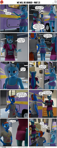 Size: 2000x5190 | Tagged: questionable, artist:stellarator, derpibooru import, sonata dusk, trixie, oc, oc:smoothie, anthro, unguligrade anthro, comic:we will be adored, comic:we will be adored part 23, 3d, blender, cycles, image, not sfm, png