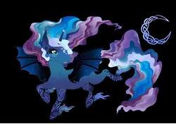 Size: 1206x851 | Tagged: safe, artist:mana minori, derpibooru import, princess luna, bat, black, blue, image, moon, my little pony, night, png, style, wings