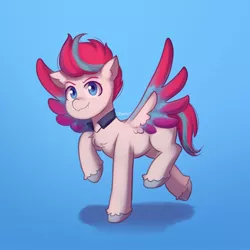 Size: 1920x1920 | Tagged: safe, artist:splatturp, derpibooru import, zipp storm, pegasus, pony, vampire, chest fluff, fangs, g5, image, jpeg, smiling, solo, spread wings, wings