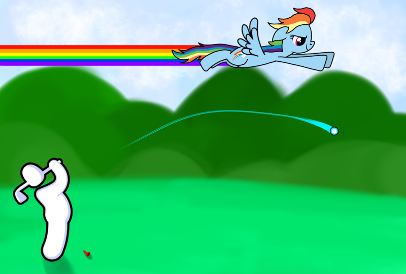 Size: 1748x1181 | Tagged: safe, artist:thread8, derpibooru import, rainbow dash, flying, golf, golf blitz, image, png, rainbow trail, sports, stick figure