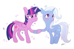 Size: 640x427 | Tagged: safe, artist:sion, derpibooru import, trixie, twilight sparkle, female, image, lesbian, png, shipping, twixie