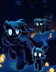 Size: 2452x3136 | Tagged: safe, artist:marbo, ponybooru import, oc, unofficial characters only, earth pony, ghost, pony, taiga pony, undead, adoracreepy, artist, creepy, crystal, cute, female, filly, forest, image, mare, night, png, spirit, spooky, tree