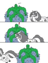 Size: 1290x1698 | Tagged: safe, artist:anonymous, ponybooru import, oc, oc:anon, oc:the abominable snowmare, unofficial characters only, earth pony, fish, human, pony, taiga pony, 1000 hours in ms paint, 3 panel comic, exclamation point, female, image, mare, png, simple background, sleeping, stealing, white background