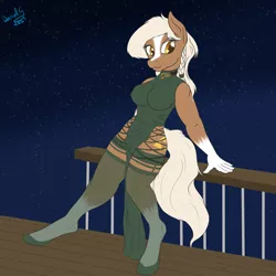 Size: 2500x2500 | Tagged: suggestive, artist:darnelg, derpibooru import, anthro, earth pony, alternate hairstyle, blaze (coat marking), braid, clothes, coat markings, collar, dress, epona, erect nipples, facial markings, image, looking at you, nipple outline, png, socks, socks (coat marking), stockings, the legend of zelda, thigh highs