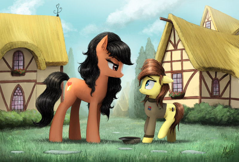 Size: 3399x2304 | Tagged: safe, artist:magfen, derpibooru import, oc, oc:clover, oc:hunie, unofficial characters only, earth pony, pony, clothes, female, image, officer, png, star wars, uniform