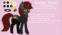 Size: 1269x722 | Tagged: safe, artist:embermare, artist:emberstoneeqf, derpibooru import, oc, oc:ember stone, unofficial characters only, pony, unicorn, choker, clothes, collar, female, hoodie, image, mare, png, reference sheet, socks, solo