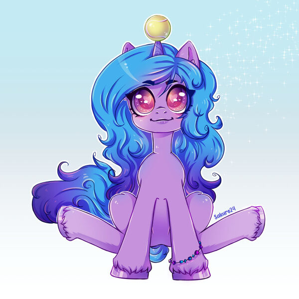 Size: 1280x1280 | Tagged: safe, artist:sakuro24, derpibooru import, izzy moonbow, pony, ball, colored pupils, cute, female, g5, heart eyes, horn, horn impalement, hornball, image, izzy's tennis ball, izzybetes, jpeg, mare, sitting, solo, tennis ball, wingding eyes