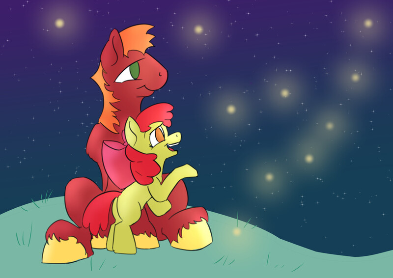 Size: 1980x1400 | Tagged: safe, artist:paleheart-arts, derpibooru import, apple bloom, big macintosh, firefly, earth pony, pony, female, filly, image, jpeg, male, siblings, stallion