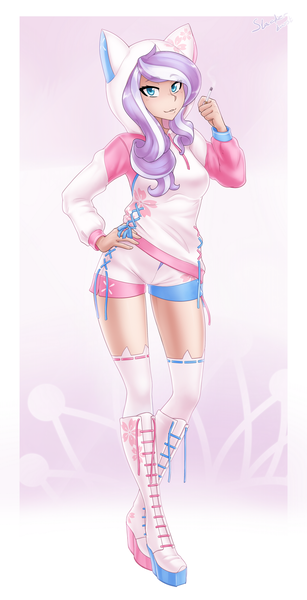 Size: 1308x2560 | Tagged: safe, artist:slackerburst, derpibooru import, diamond tiara, human, boots, cigarette, clothes, commission, hoodie, humanized, image, older, older diamond tiara, png, shoes, shorts, smoking, socks, solo, stockings, thigh highs