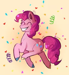 Size: 594x639 | Tagged: safe, artist:zacuraptor, derpibooru import, pinkie pie, earth pony, pony, colored hooves, confetti, cute, diapinkes, eyes closed, female, image, mare, png, smiling, solo, speedpaint, speedpaint available, unshorn fetlocks