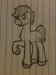 Size: 1536x2048 | Tagged: safe, artist:zombietator, derpibooru import, oc, oc:chaos, unofficial characters only, pony, image, jpeg, lineart, lined paper, male, raised hoof, smiling, solo, stallion, traditional art, unshorn fetlocks