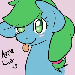 Size: 3000x3000 | Tagged: safe, artist:zombietator, derpibooru import, oc, unofficial characters only, earth pony, pony, :p, blush sticker, blushing, bust, earth pony oc, eyelashes, female, image, mare, png, simple background, smiling, solo, tongue out