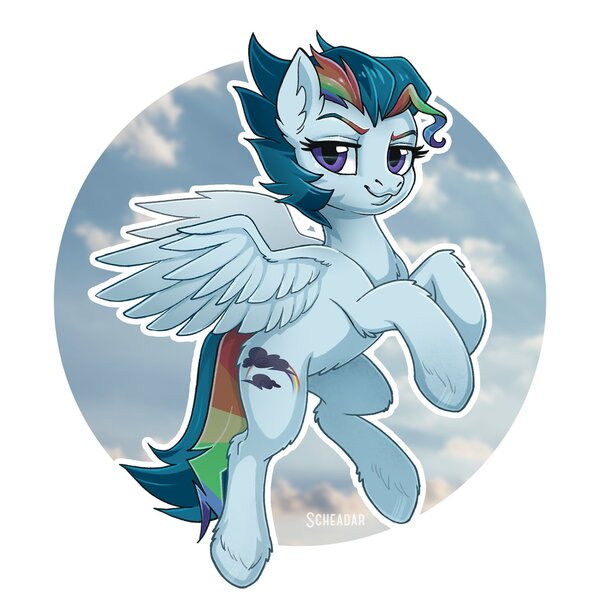 Size: 1616x1616 | Tagged: safe, artist:scheadar, derpibooru import, oc, oc:spectrum storm, unofficial characters only, pegasus, pony, image, jpeg, solo