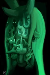Size: 2000x3000 | Tagged: safe, artist:raphaeldavid, derpibooru import, discord, queen chrysalis, starlight glimmer, thorax, trixie, changeling, to where and back again, image, monochrome, png, poster