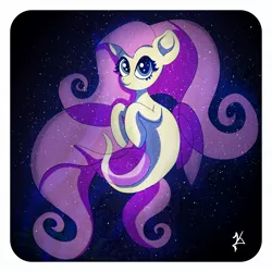 Size: 2048x2048 | Tagged: safe, derpibooru import, fluttershy, pegasus, pony, seapony (g4), blue background, bubble, dorsal fin, female, fin wings, fins, fish tail, flowing mane, flowing tail, green eyes, image, jpeg, looking at you, ocean, pink mane, seaponified, seapony fluttershy, signature, simple background, smiling, solo, sparkles, sparkling, species swap, swimming, tail, underwater, water, wings
